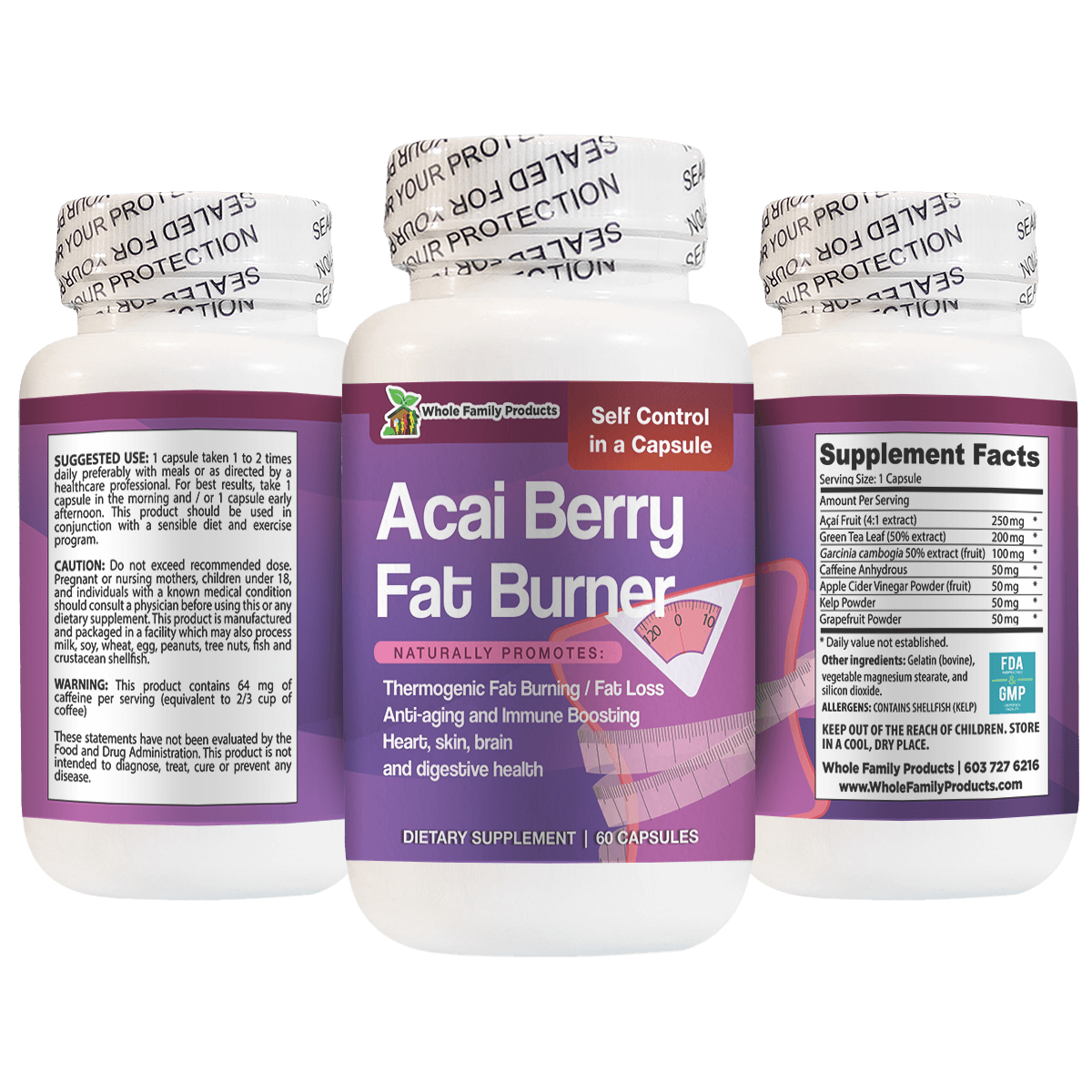 Best Acai Berry Fat Burner Supplement 60 Capsules for Weight Loss