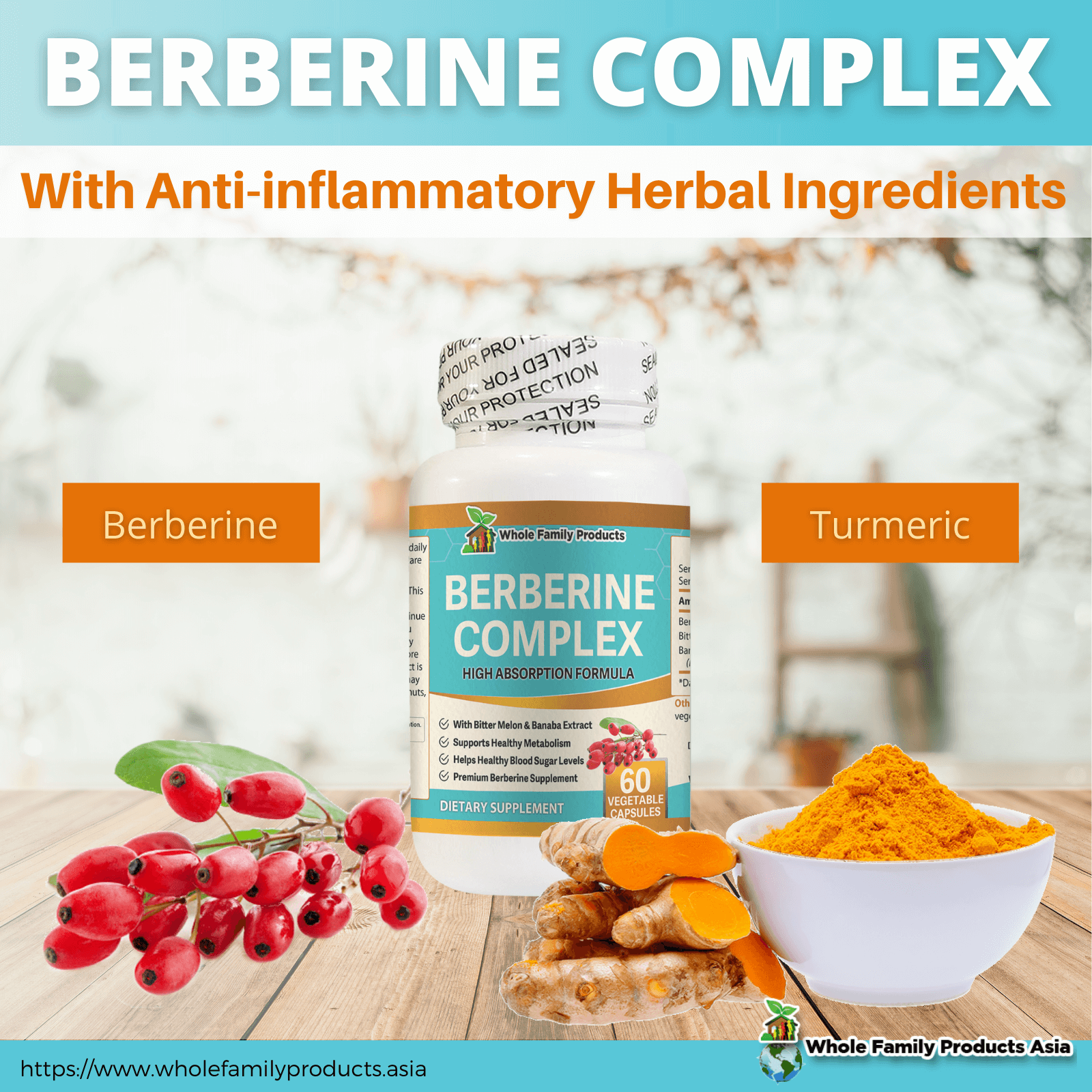 Berberine Complex 60 Capsules with Anti Inflammatory Herbal Ingredients WFP Asia Infographics