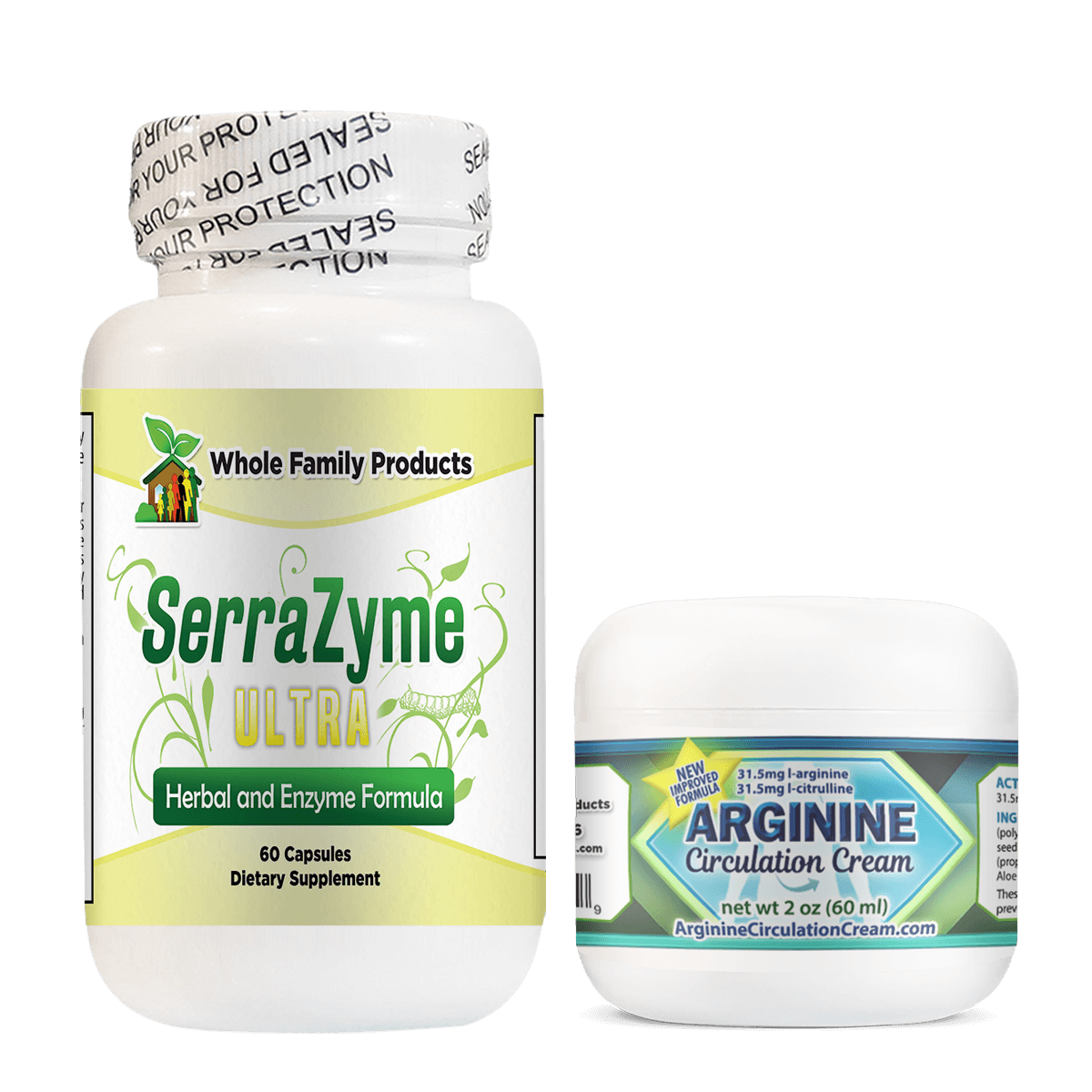 Serrazyme Ultra 60ct and Arginine Circulation Cream 2oz Jar WFP Asia Bundle