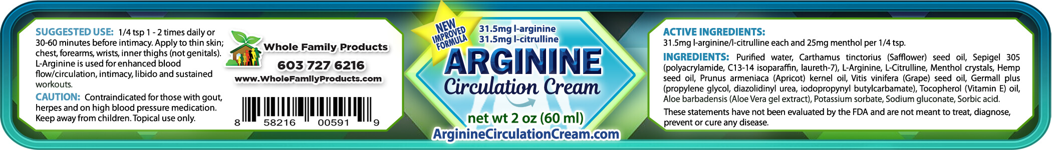 ARGININE CIRCULATION CREAM 2 oz Jar Product Label