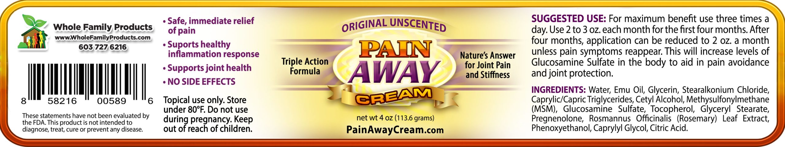 Pain Away Cream Product Label